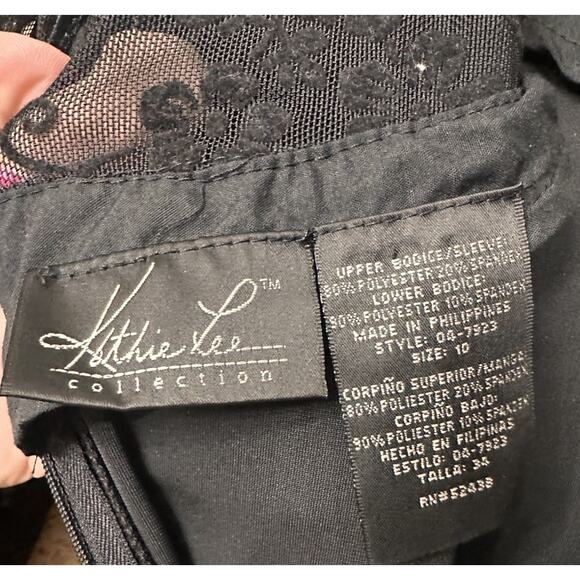 Vtg Y2K Black Velvet Maxi Dress Mesh Bodice Sleeve Whimsigoth Y2K Vampire Floral - Picture 8 of 16